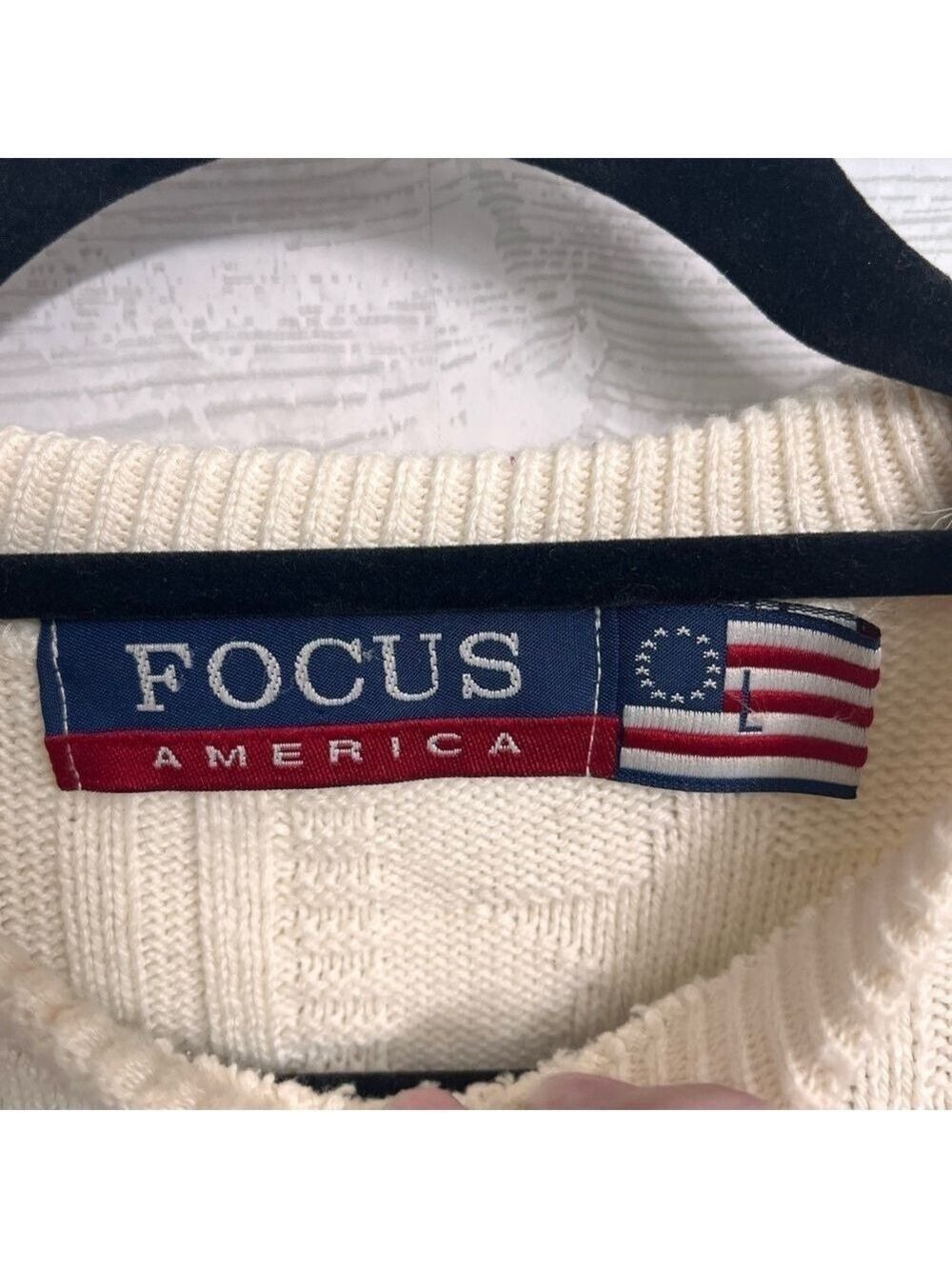 Focus America Men’s Vintage Cream Colored Pullover Sweater. Size L - Picture 5 of 5